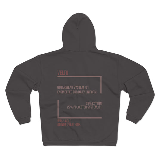 VELTO Portrait Zip Hoodie — "OUTWEAR SYSTEM_01"