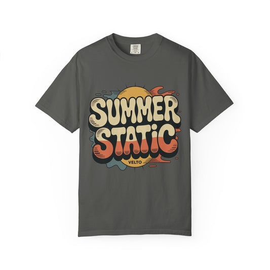 Summer Static T-Shirt — Retro Sunset Graphic Tee