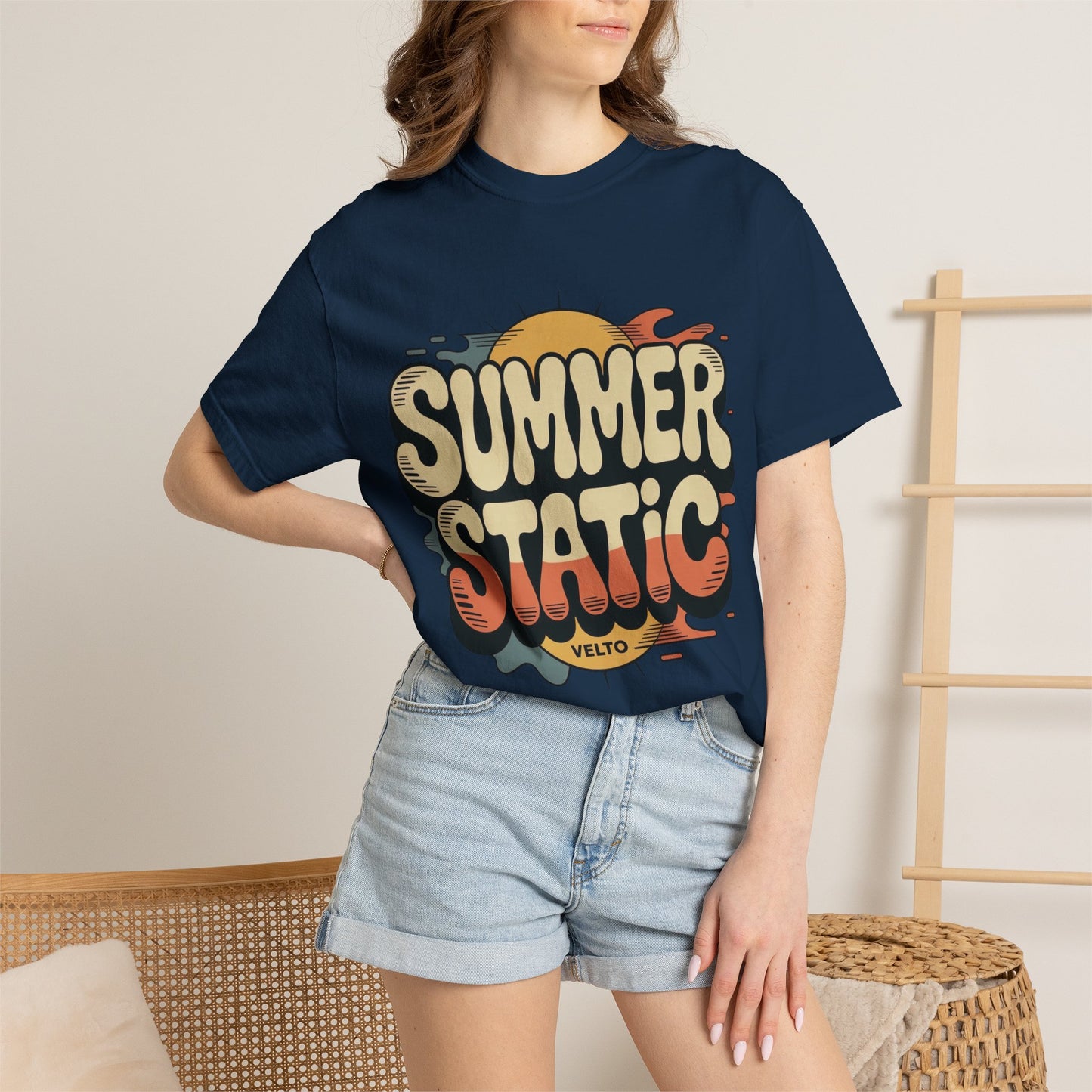 Summer Static T-Shirt — Retro Sunset Graphic Tee