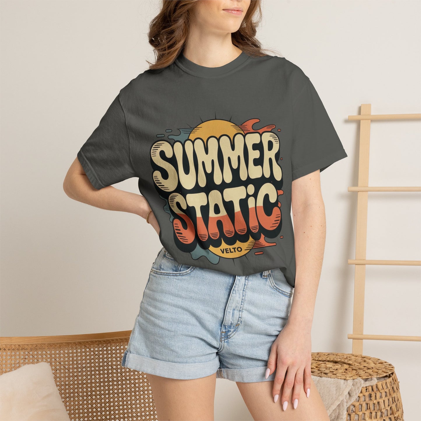Summer Static T-Shirt — Retro Sunset Graphic Tee