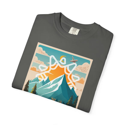 Mountain Road Trip Deer Illustration T-shirt | Adventure Van Scene